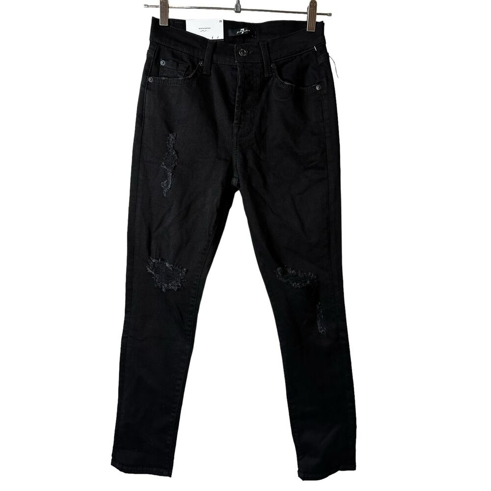 NWT 7 for All Mankind Josefina Feminine Boyfriend Distressed Jeans Black Size 23